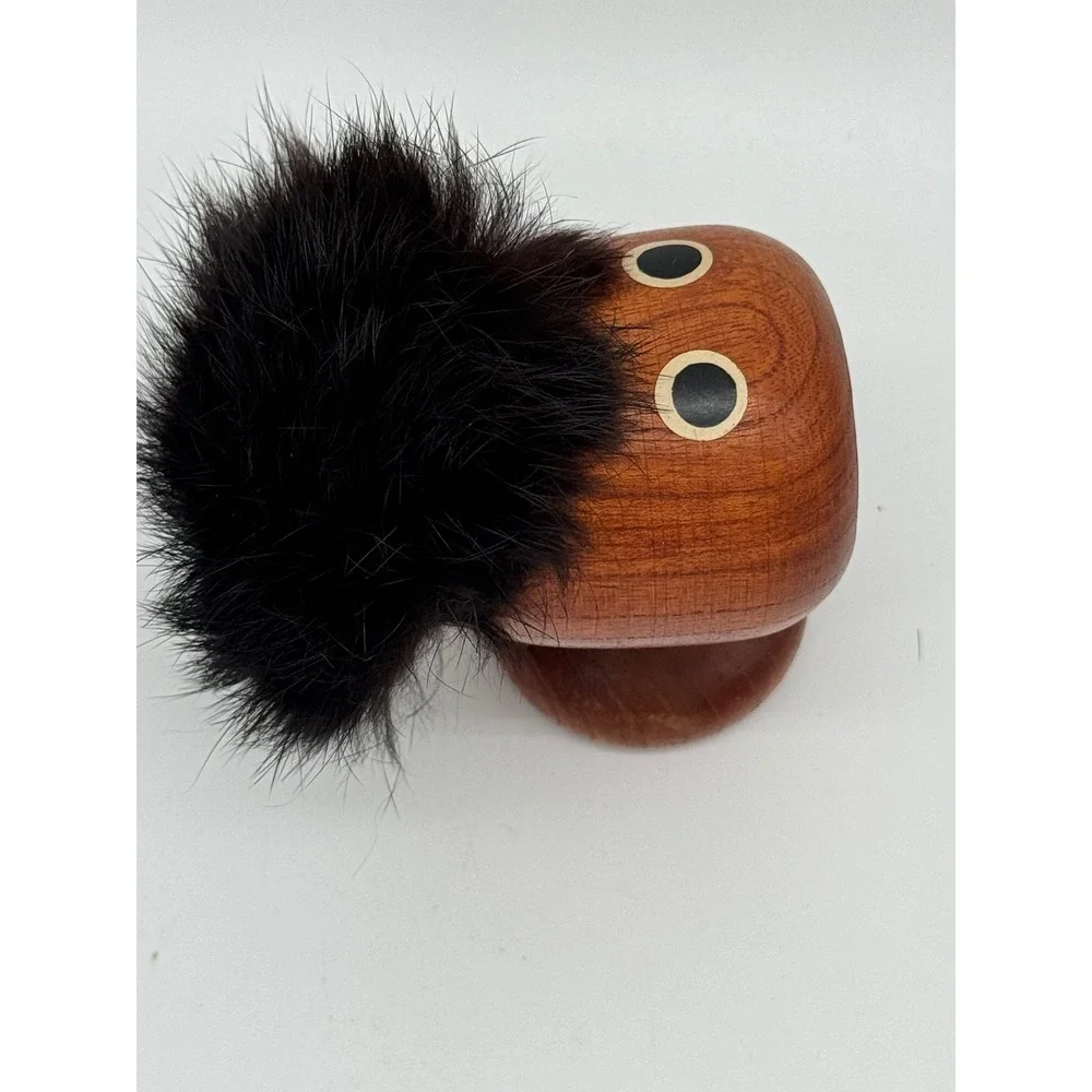 Vintage 60s MCM Japan Wooden Troll Screw Nutcracker The Scream Teak Fur Hair